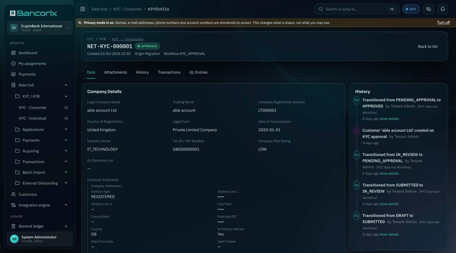 Bancorix — KYC document in privacy mode